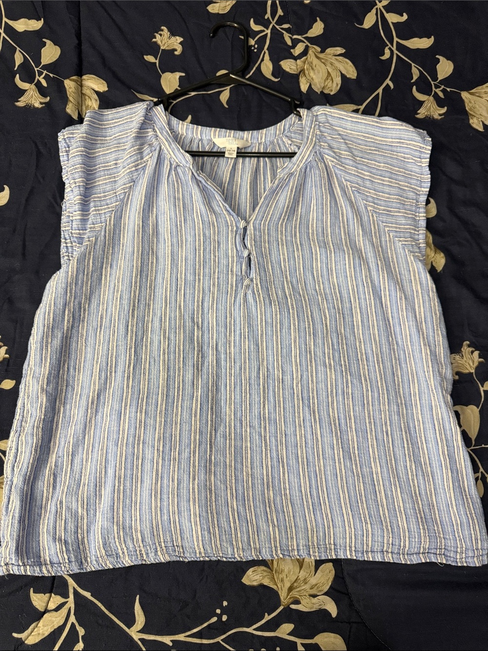 Time and Tru Blue and White Striped Sleeveless Blouse